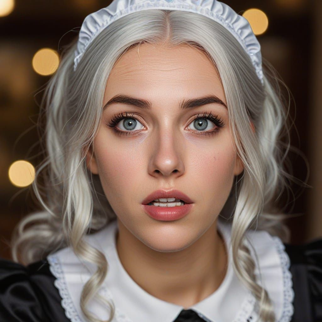 Hyper-Realistic Portrait of a Young Woman in French Maid Out...