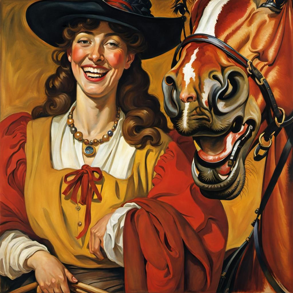 Horsewoman of Apocalypse on Red Horse Portrait
