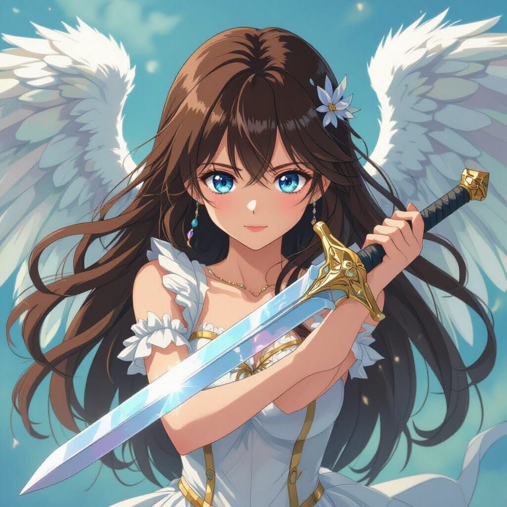 Anime Girl with Angel Wings and Sword