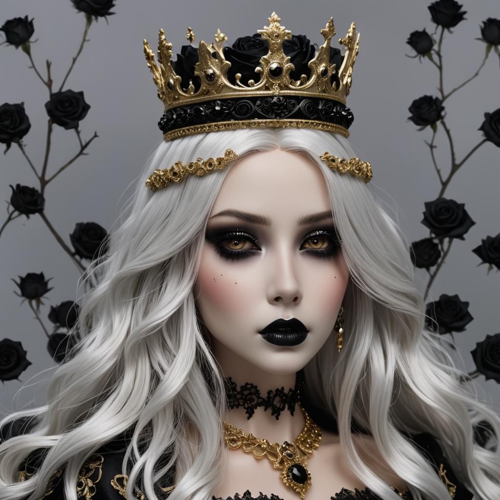 Gothic Queen Doll with Rose Lips in Hyperrealism
