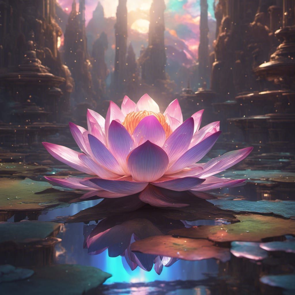Holographic Lotus Flower in Digital Art Style