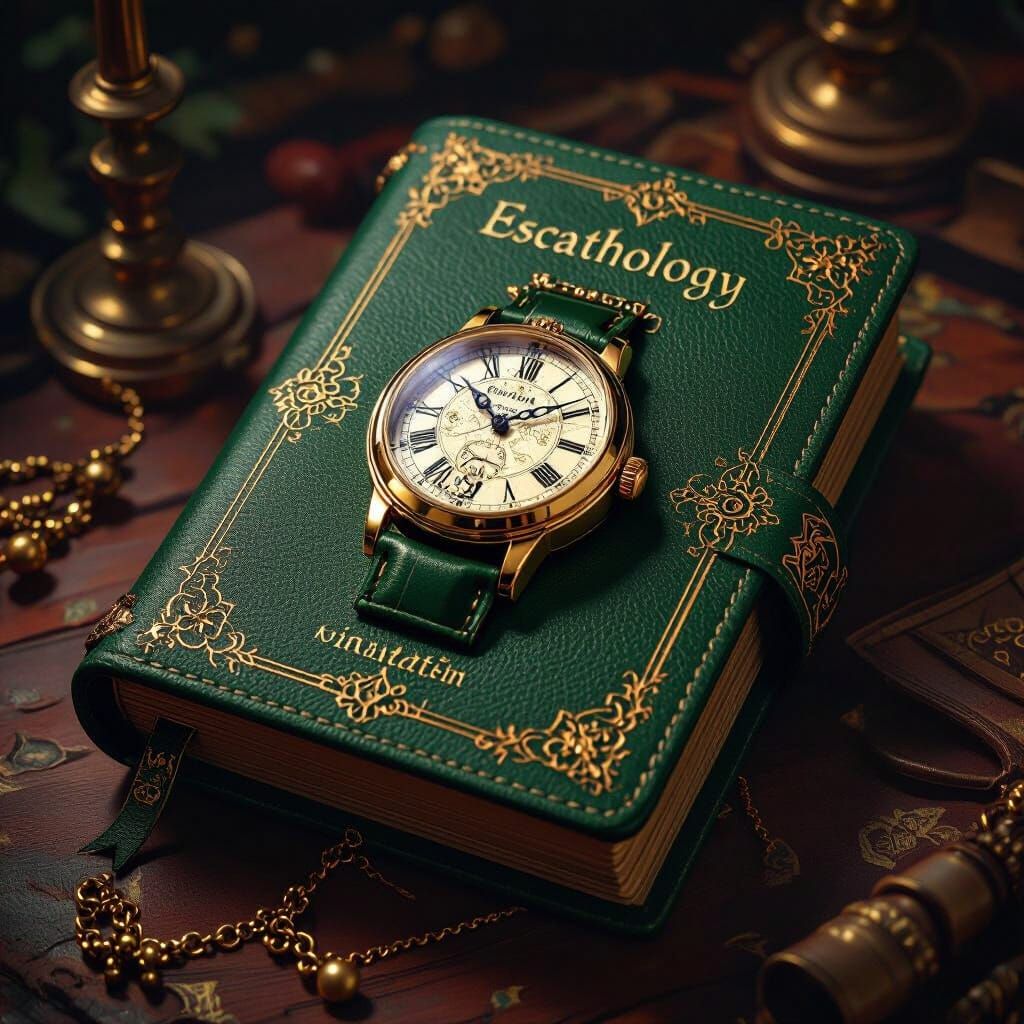 Green Bible Cover with Gold Watch in Matte Painting Style
