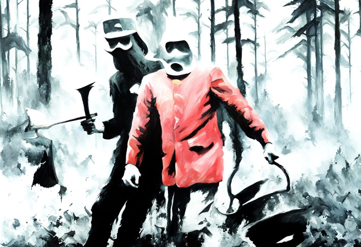 Dark Fantasy Masterpiece: Man Confronts Melting Trees in Eer...