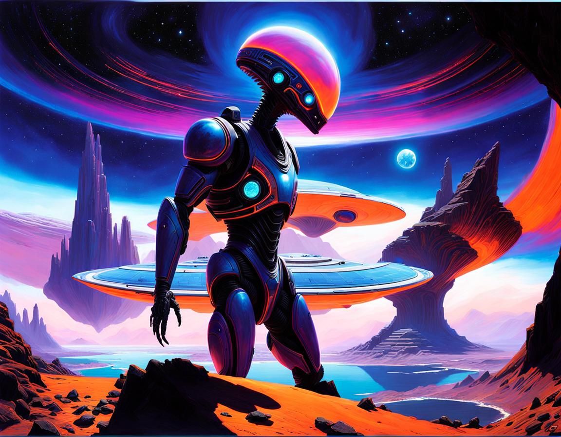 Bioluminescent Alien on a Glowing Planet in Hyperrealism