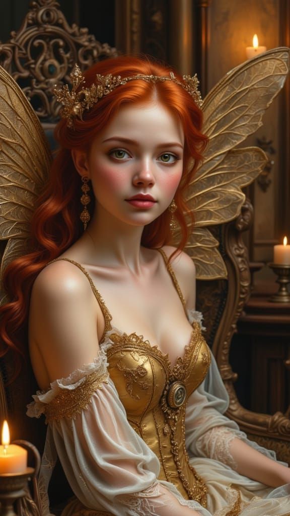 Steampunk Fairy in Castle, Oil Painting Style