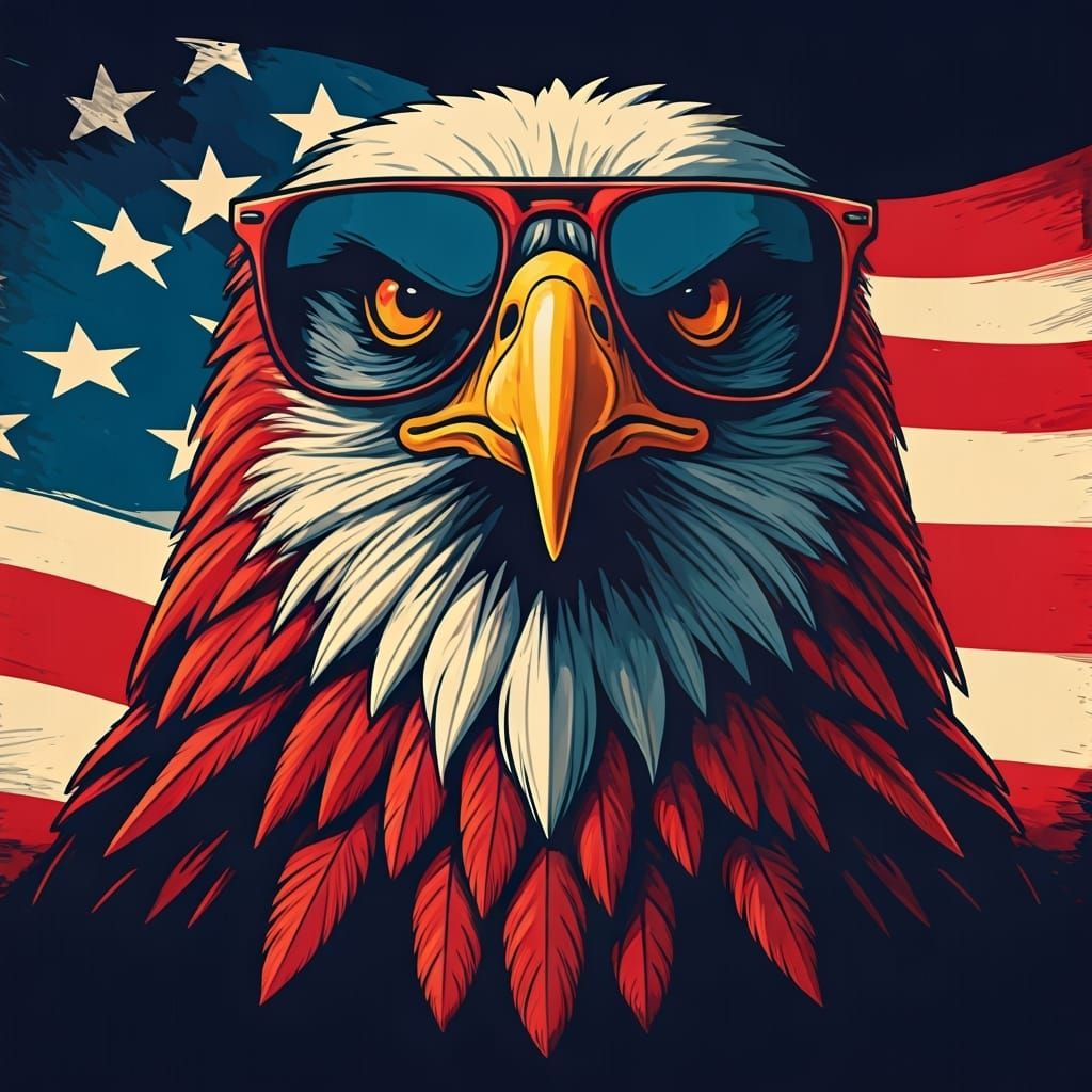 Eagle with Sunglasses in Vintage Graphic Style