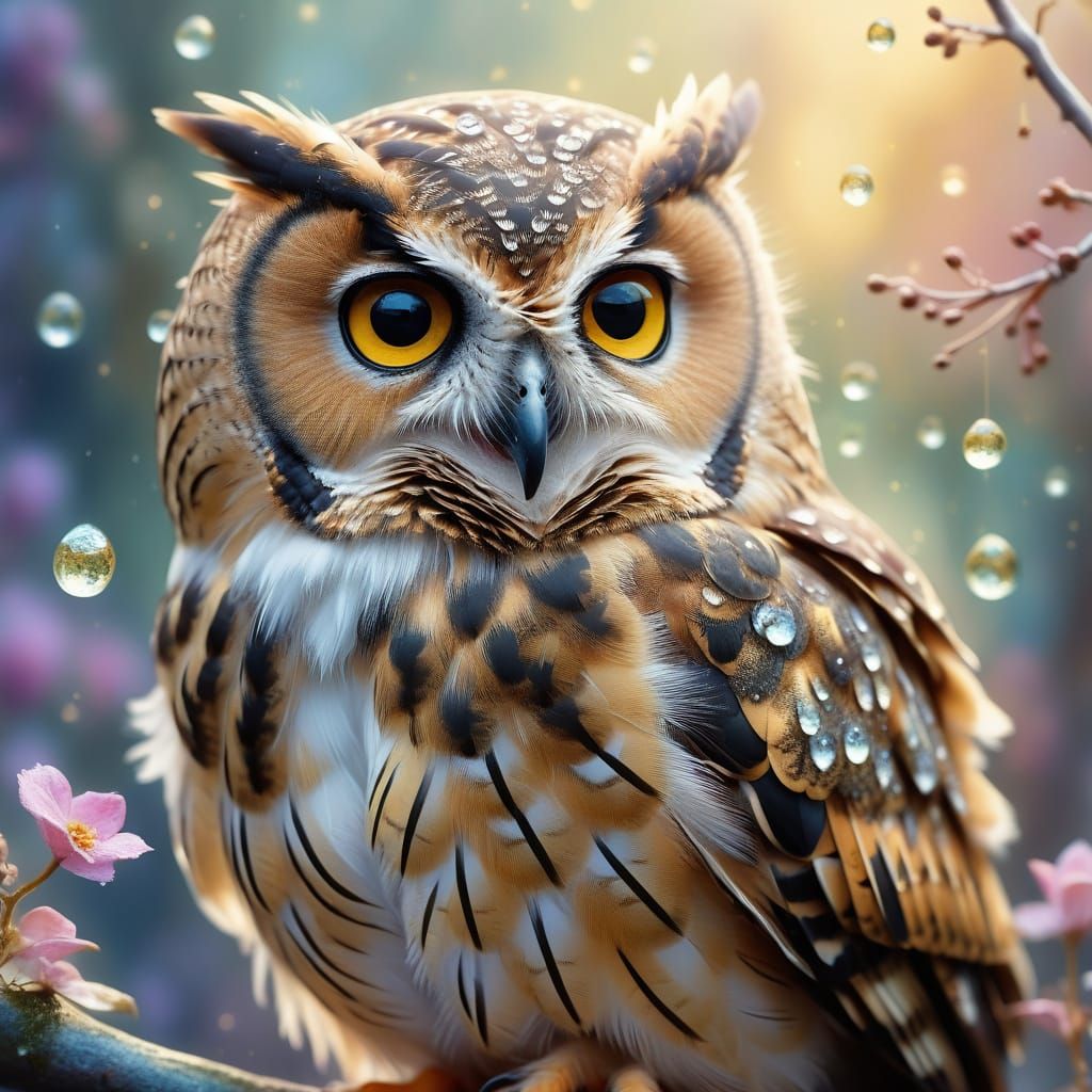 Cute Owl in Whimsical Fantasy, Macro Photography
