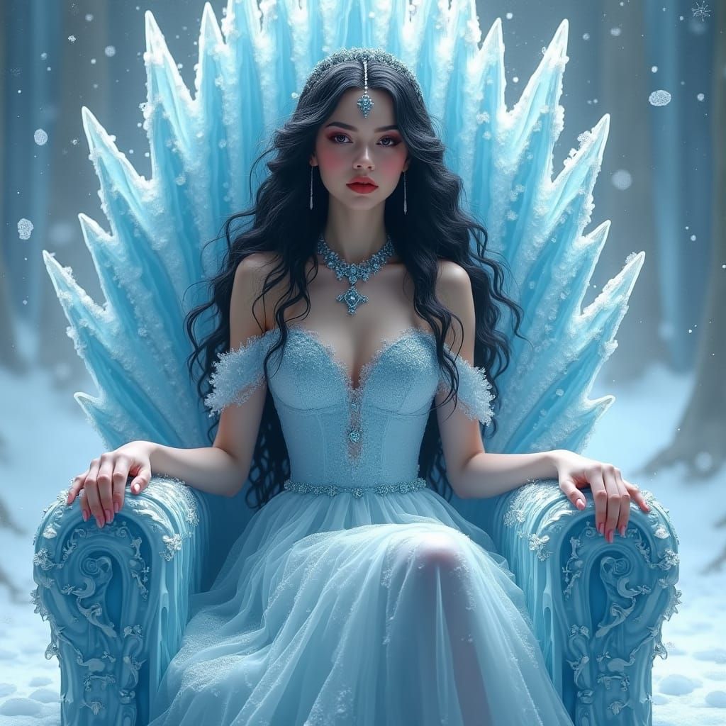 Ice Queen on Crystal Throne in Fantasy Art Style