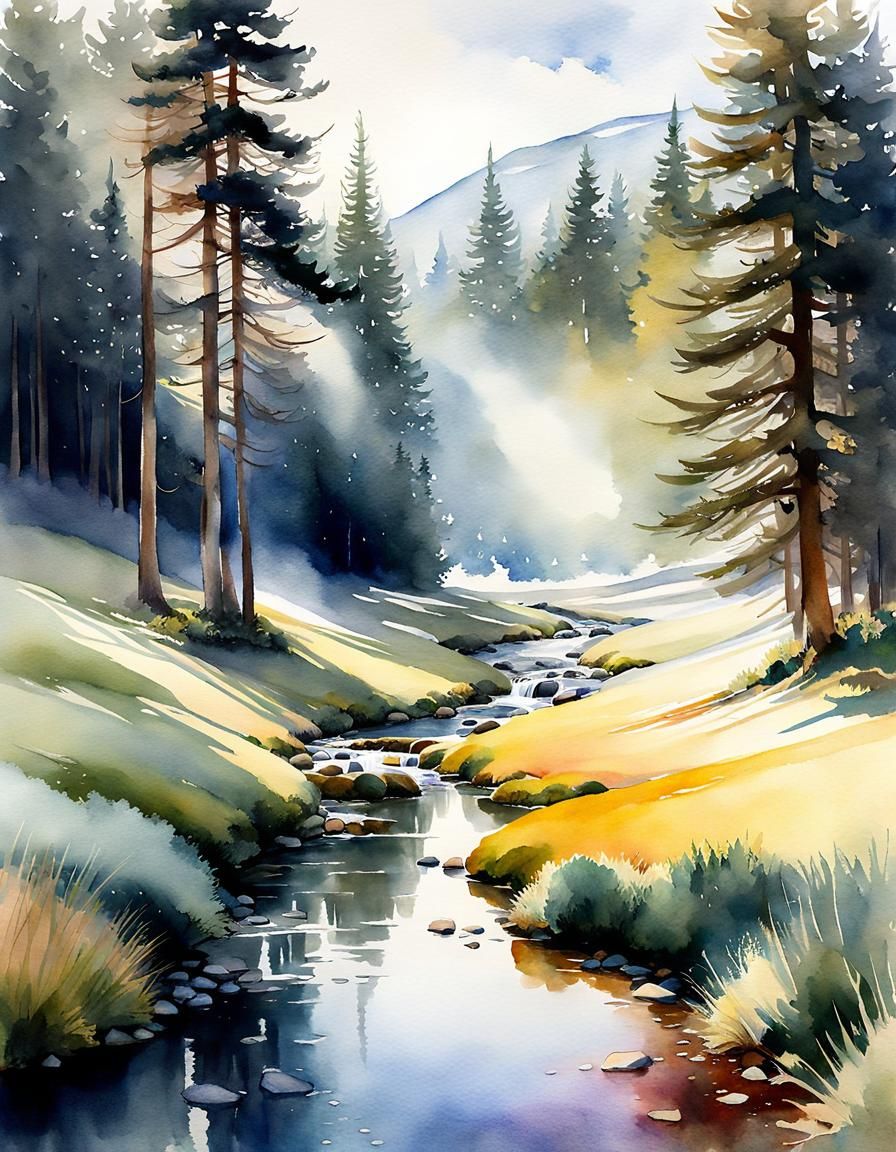 Cozy Watercolor Landscape in Tonal Colors