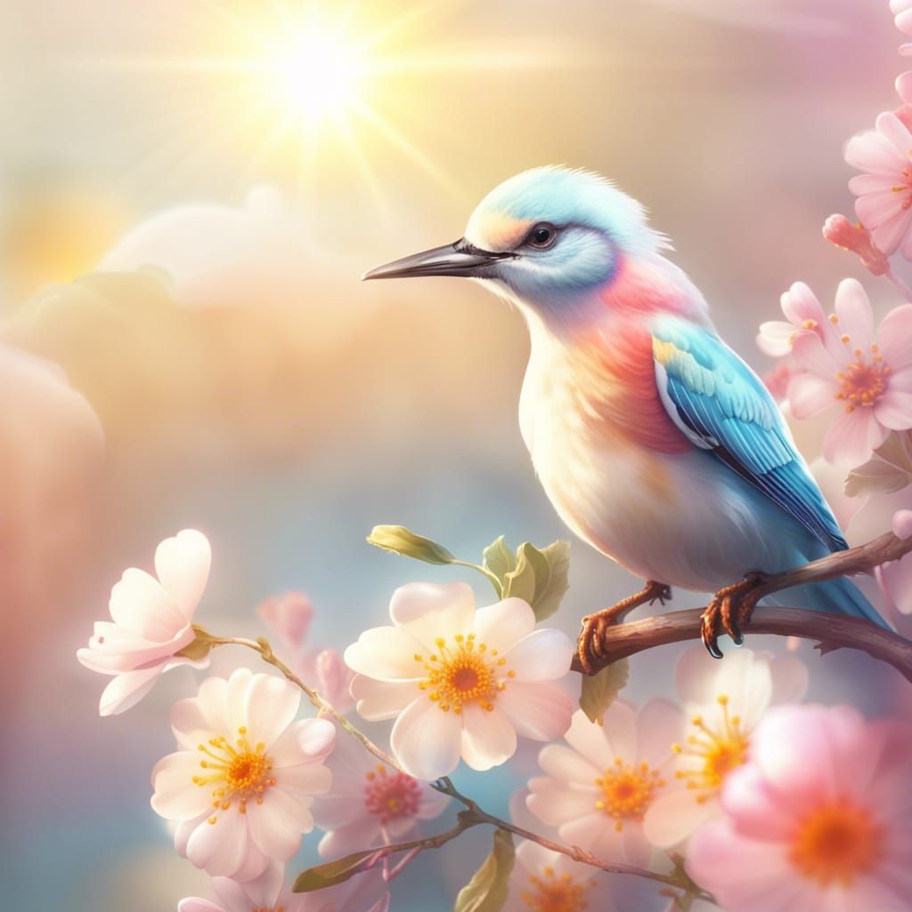 Realistic Flower Bird in Heavenly Light