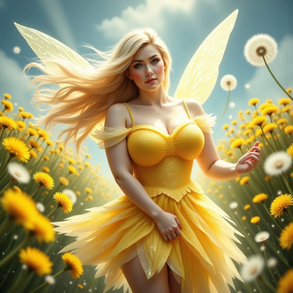 Whimsical Hyper-Realistic Portrait of a Plus-Size Tinkerbell