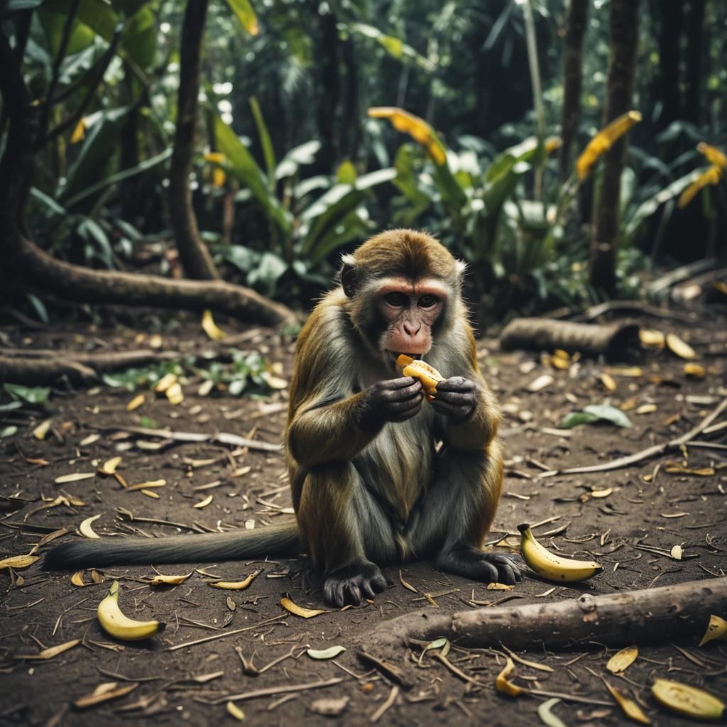 Cinematic Monkey Eating Banana Film Still