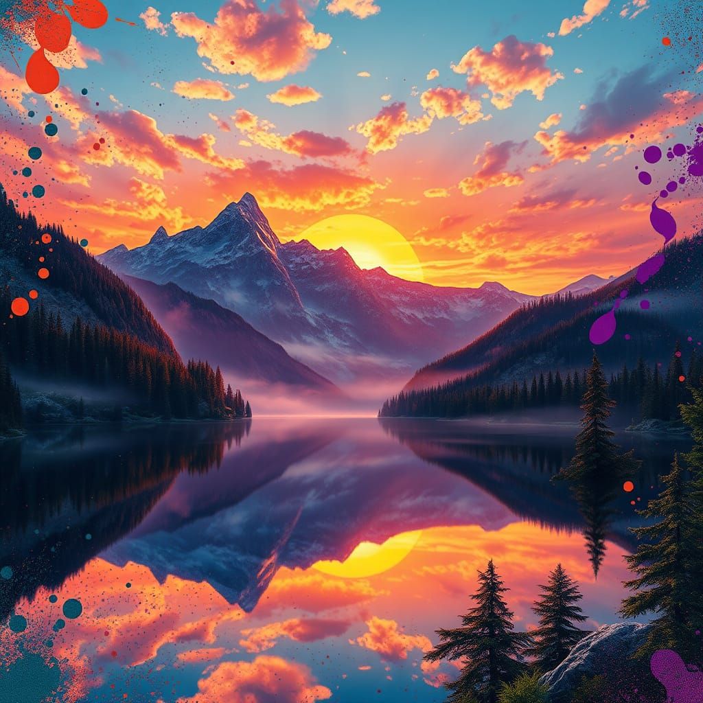 Breathtaking Sunset Emerges from Splatter Paint
