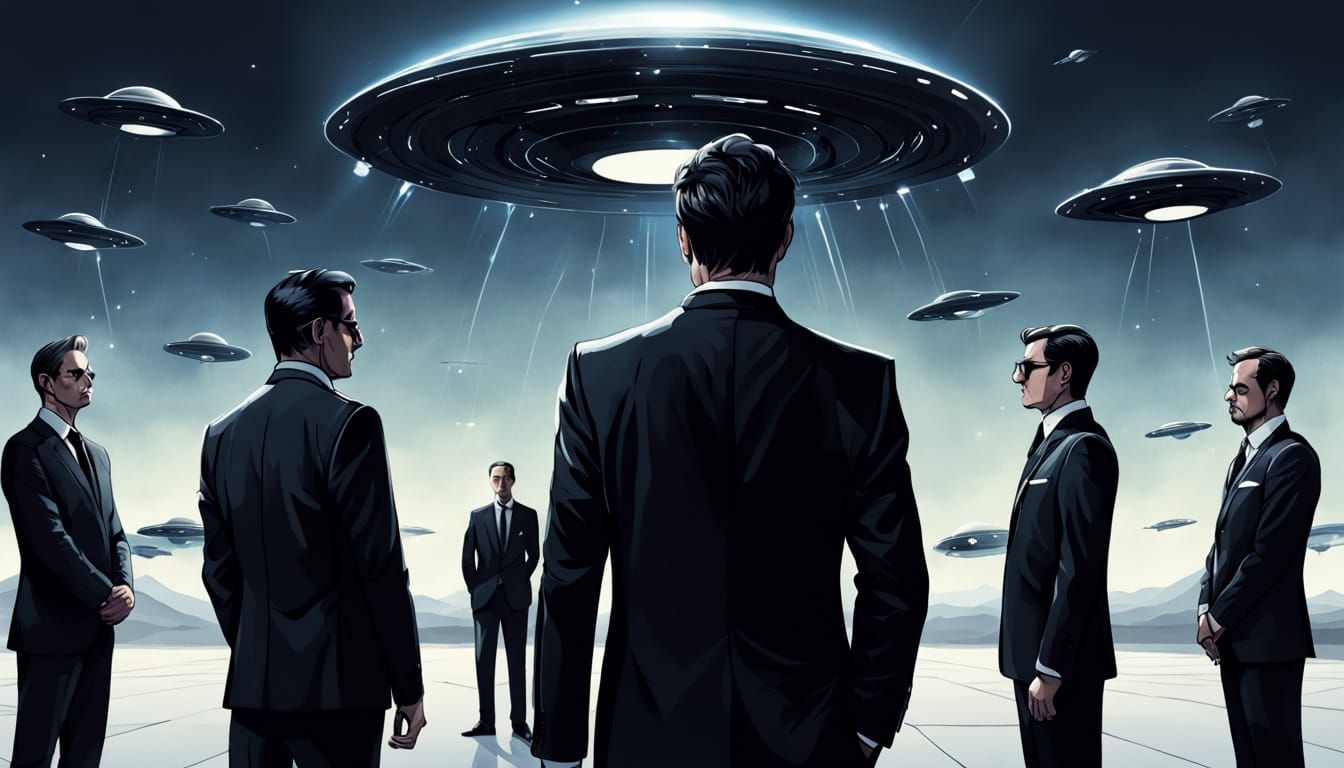 Minimalist Continuous Line Art of Men in Black Agents and UF...