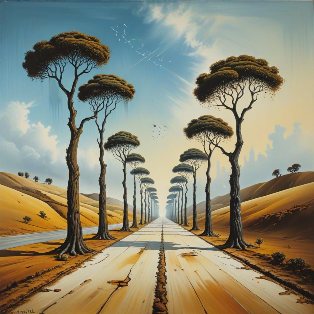 Surreal Trees Along a Melting Road