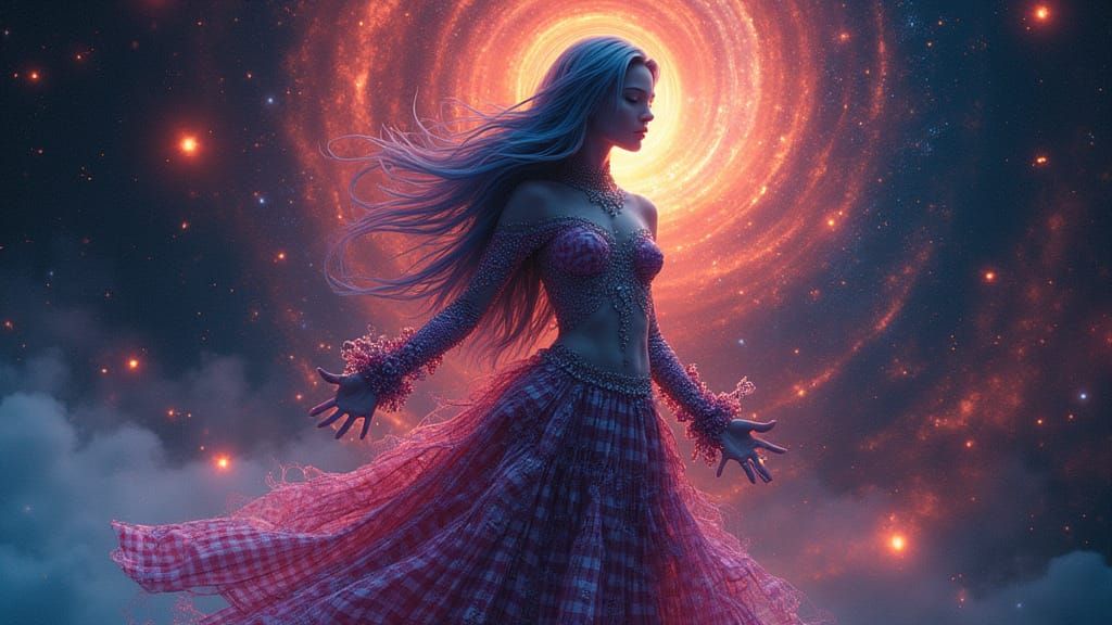 Goddess Radiating Cosmic Energy in Futuristic Style