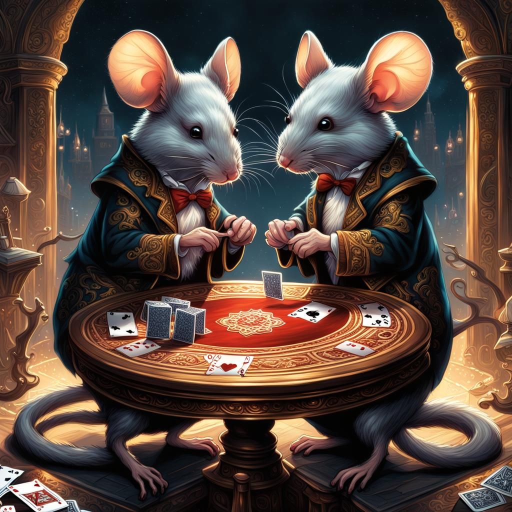 Mice Playing Cards: Detailed Digital Comic Art
