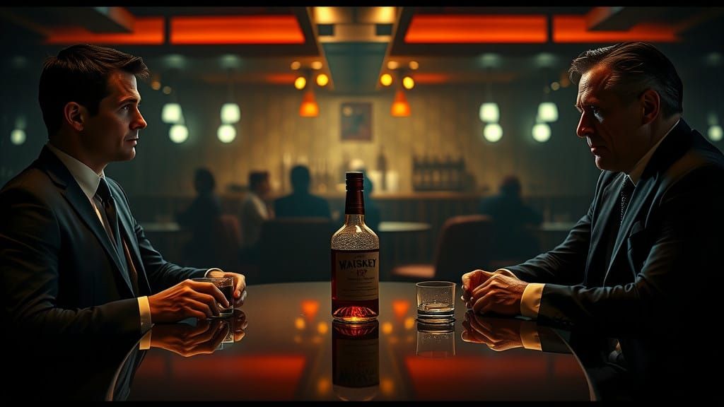 Two Men Engage in Tense Whiskey-Soaked Conversation in Desol...