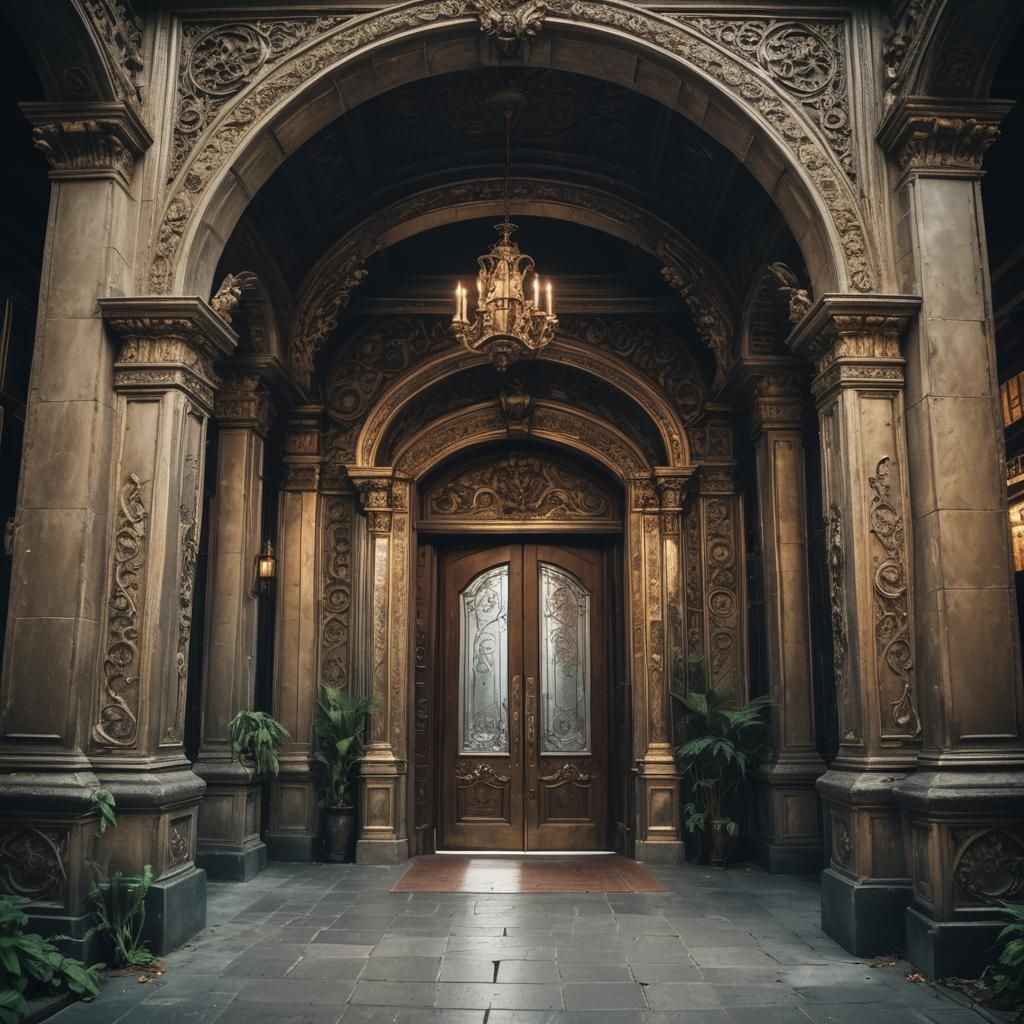Ornate Entranceway in Cinematic Film Still
