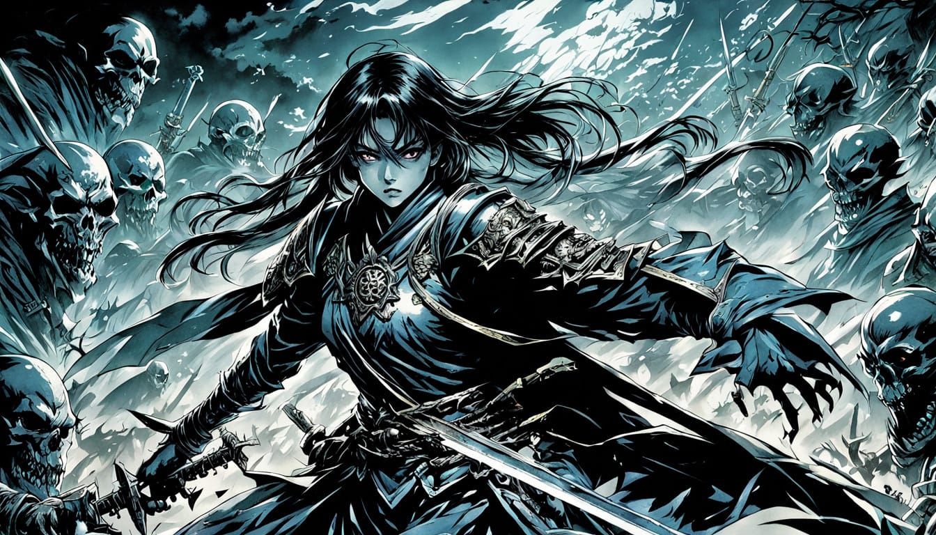 Holy Paladin Battles Evil Ghouls in a Graveyard