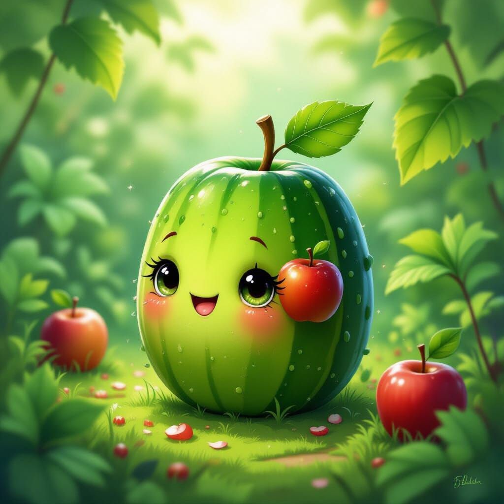 Whimsical Fruit Fusion in Dreamlike Garden