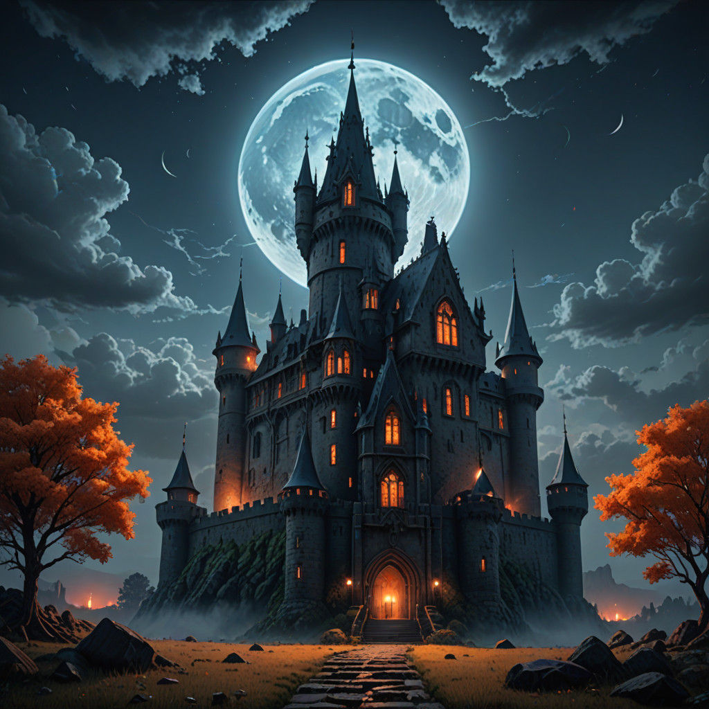 Ethereal Gothic Castle Under Bloodmoon