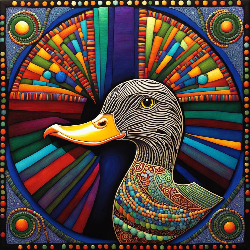 Sinister Duck Wizard Portrait in Celtic Folk Art