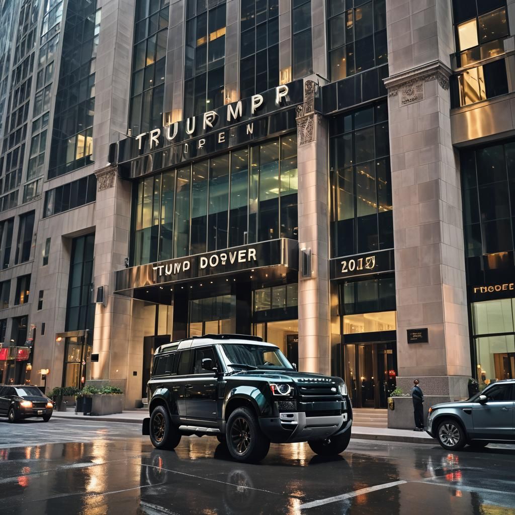 Futuristic Land Rover at Trump Tower: Digital Oil Painting