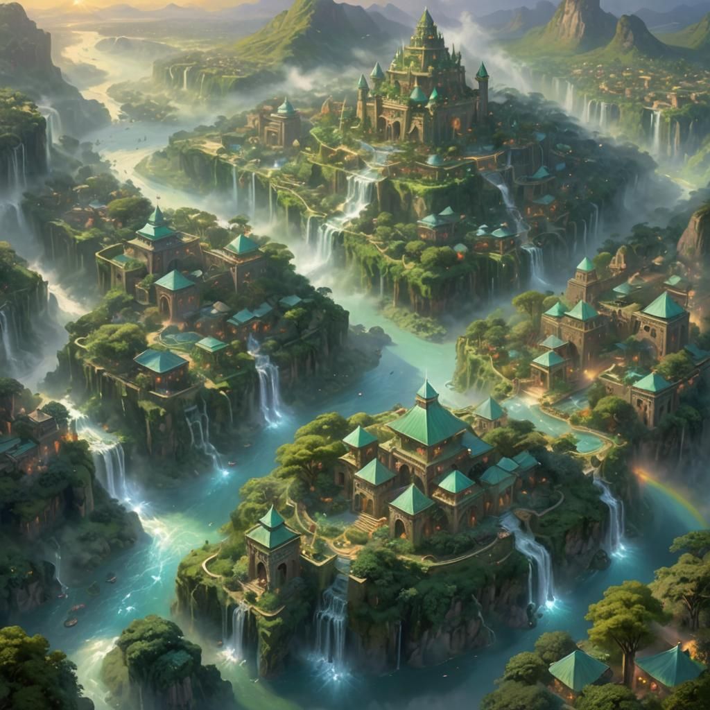 Ancient Green City on River Delta