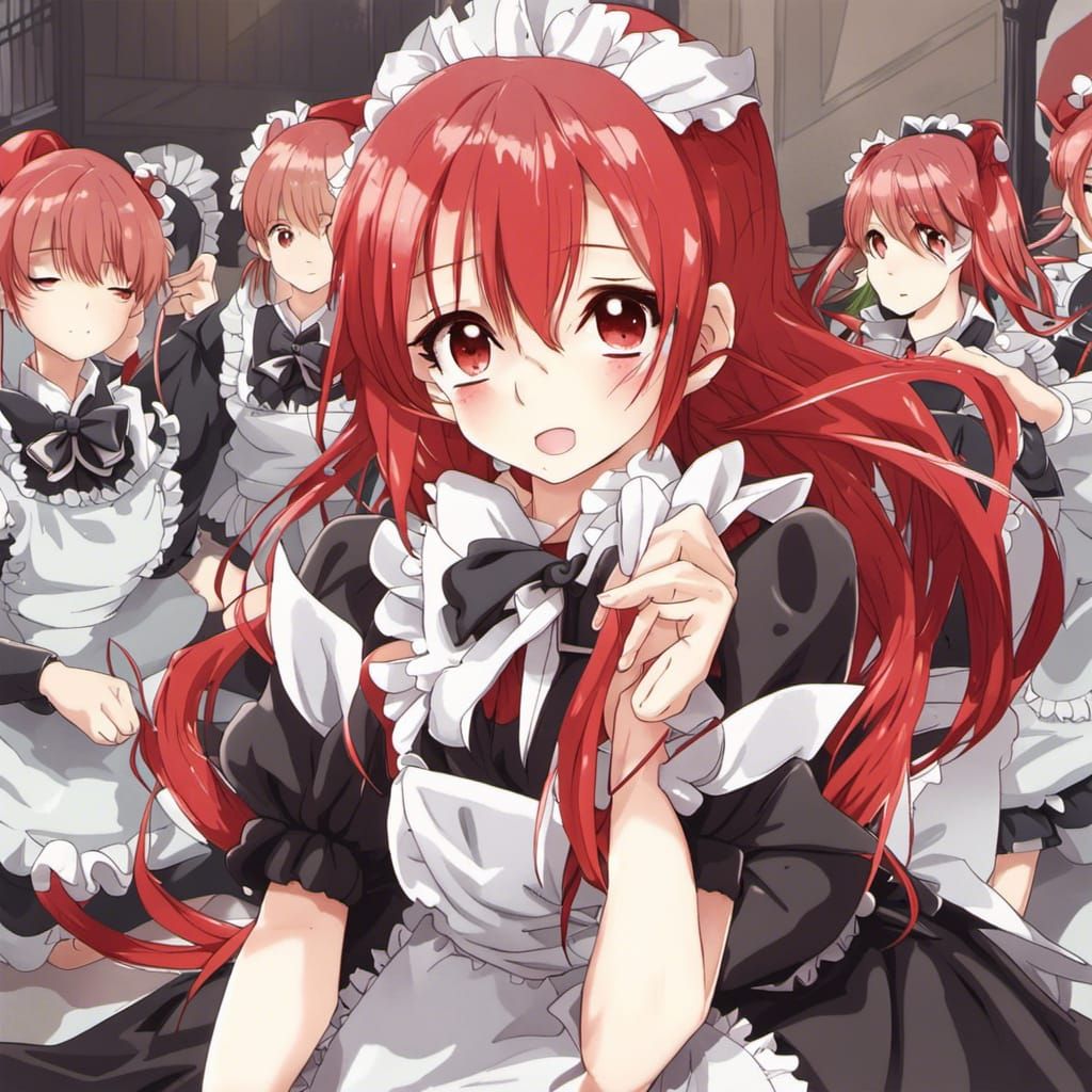 Anime Style Red-Haired Maid Character