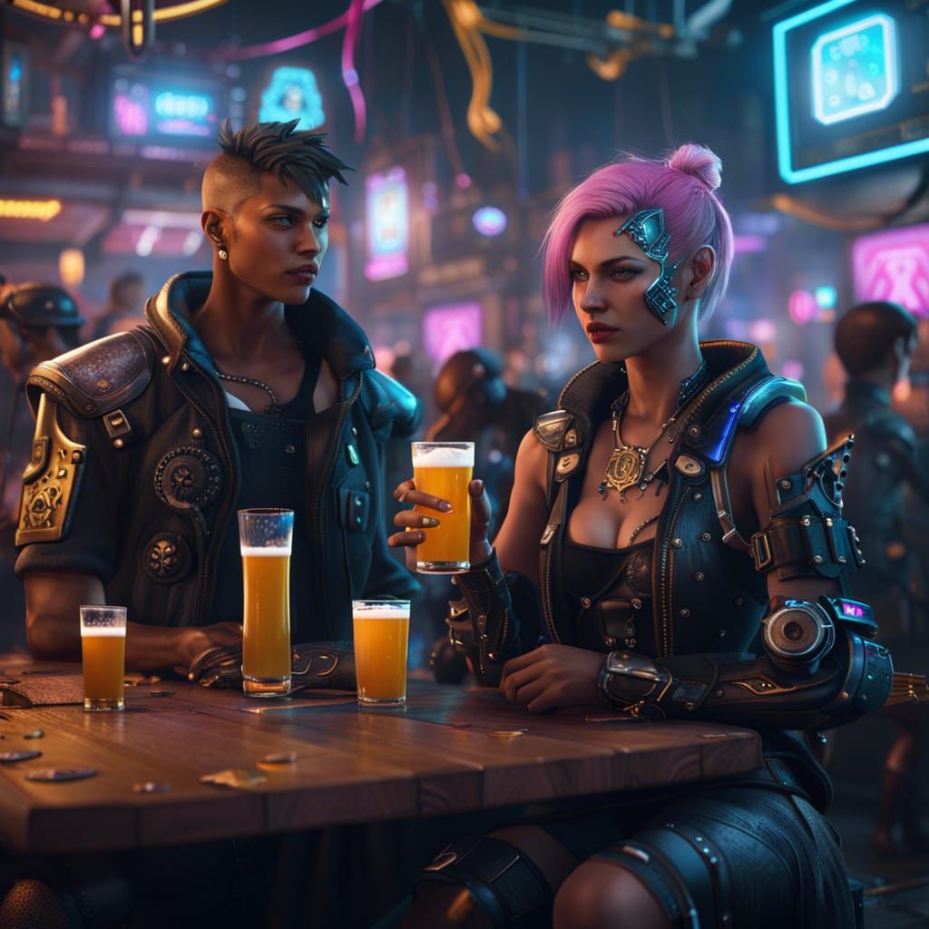 Cyberpunk Beer Fest: Detailed Matte Painting