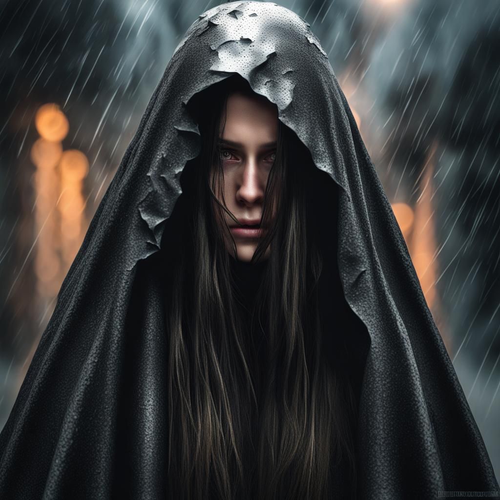 Depressed Woman in Dark Cloak: Gloomy Digital Art