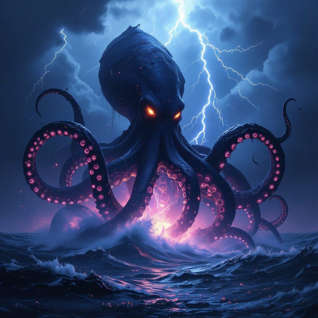 Colossal Kraken Erupts From Stormy Ocean
