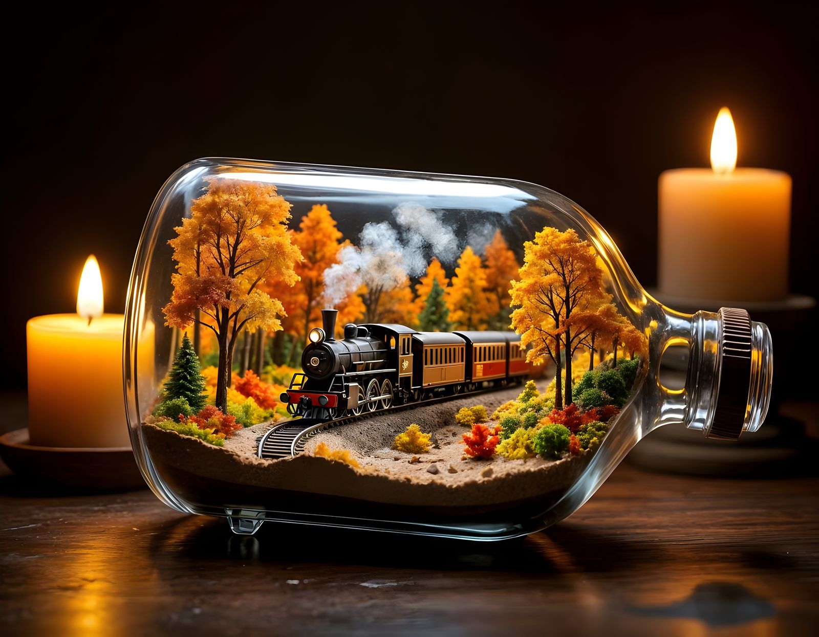 Fantasy Sand Art Train in Autumn Forest Bottle