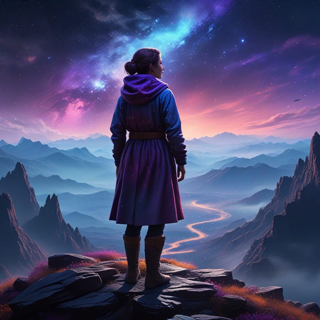 Fantasy Astronomer in Triadic Colors, Oil Painting