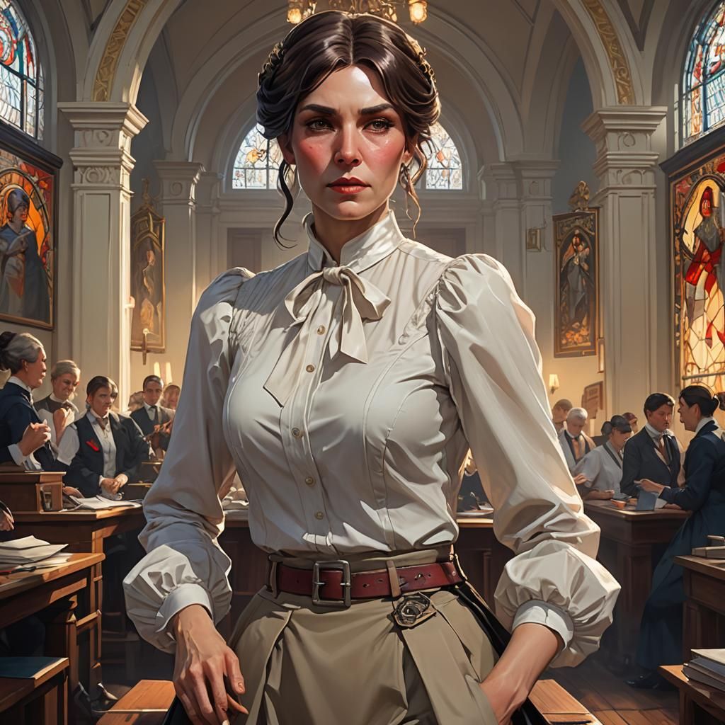 Strict Headmistress Portrait in Art Nouveau Style