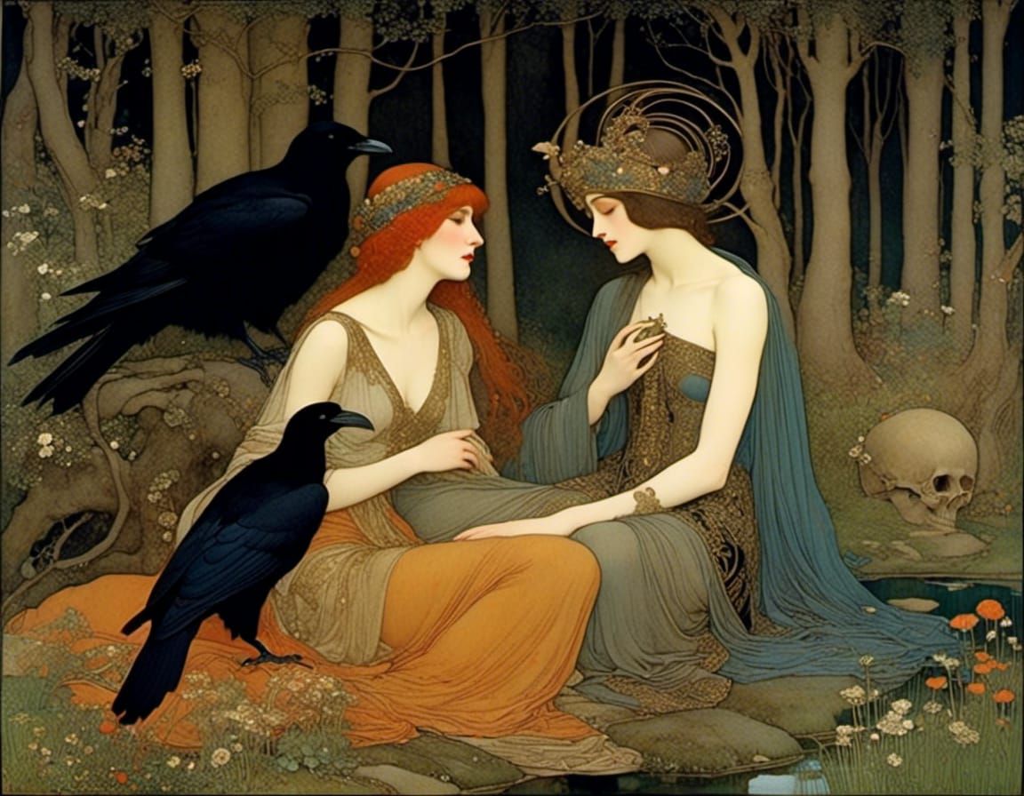 Huginn and Muninn in the Style of Gustav Klimt