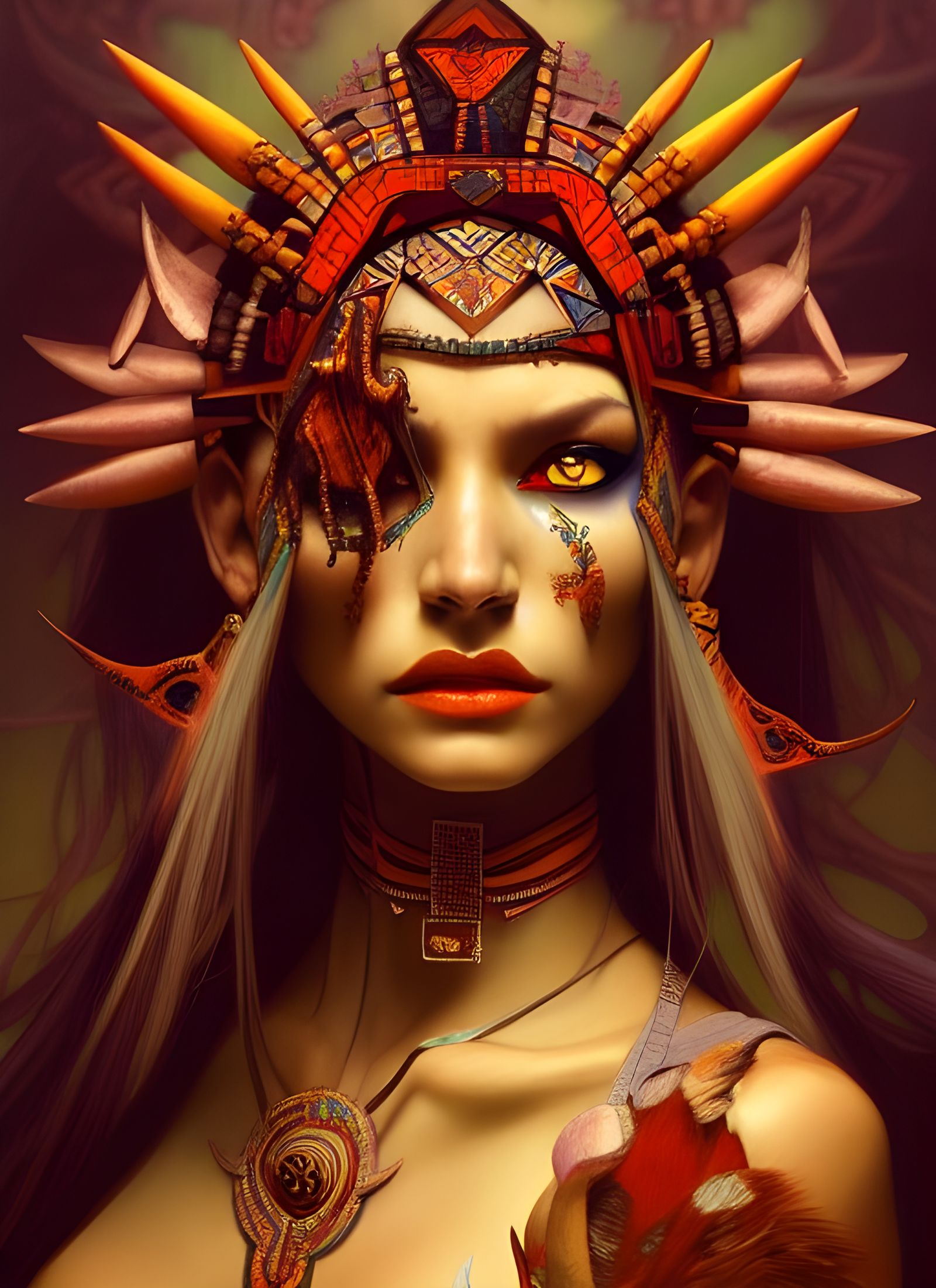 Aztec Demoness Portrait in Digital Painting Style