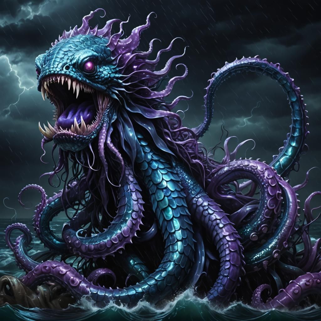 Terrifying Kraken Emerges in Dark Fantasy Style