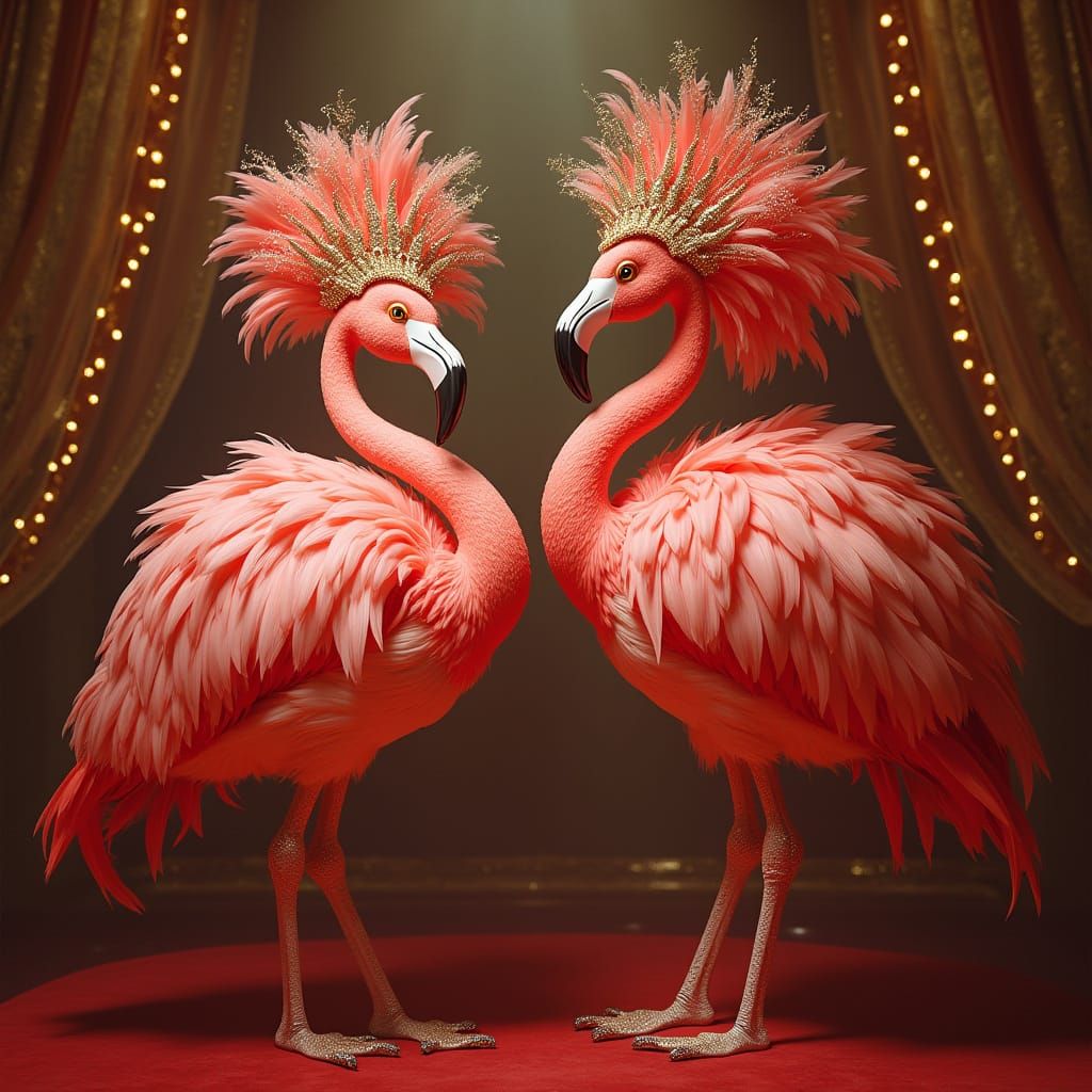 Flamingo Showgirls on Las Vegas Stage, Digital Art
