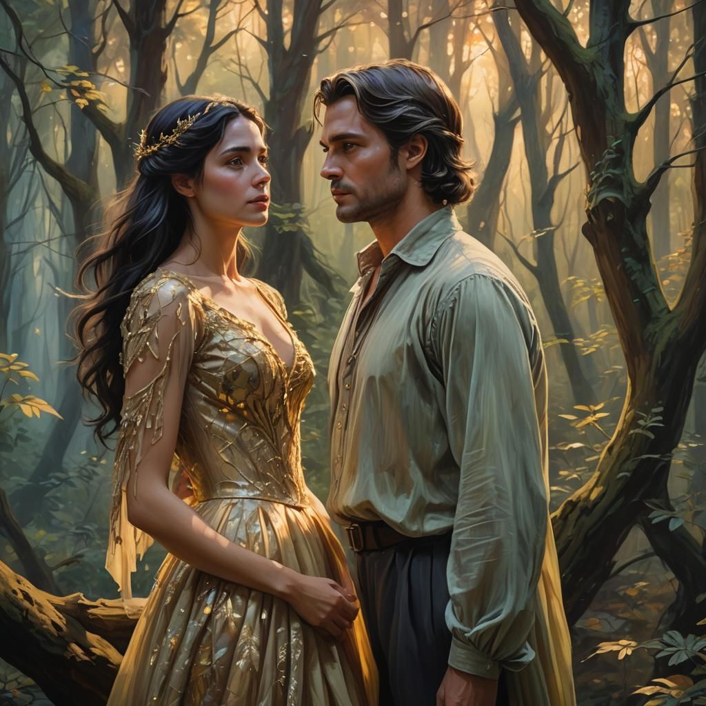 Twilight Forest Encounter in Romantic Realism Style