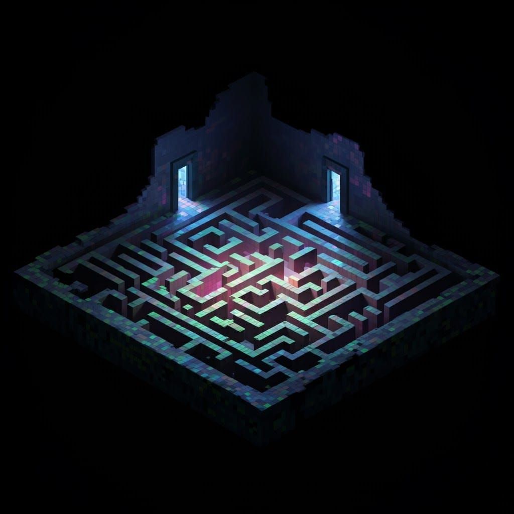 Surreal Pixel Art Dreamscape: Intricate Maze