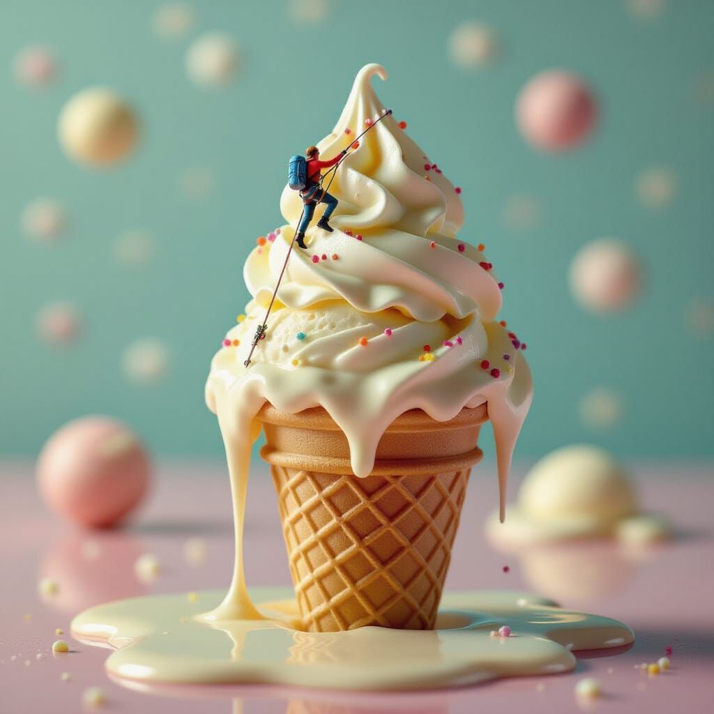 Miniature Climber Ascends Melting Ice Cream Cone