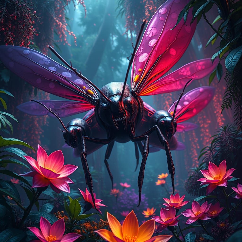 Giant Insects Emerge from Mystical Forest