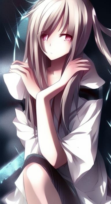 Sad Anime Girl in Dark Manga Style