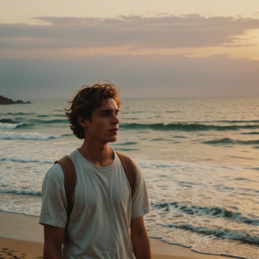 Melancholic Teenager Gazing at Sunset: Cinematic Film Still