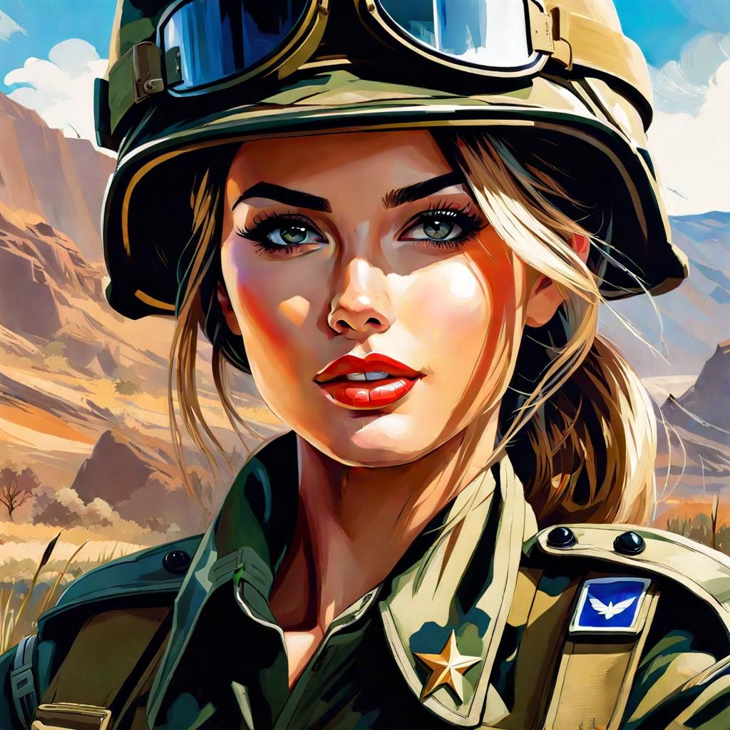 Beautiful Soldier Portrait in Splash Art Style