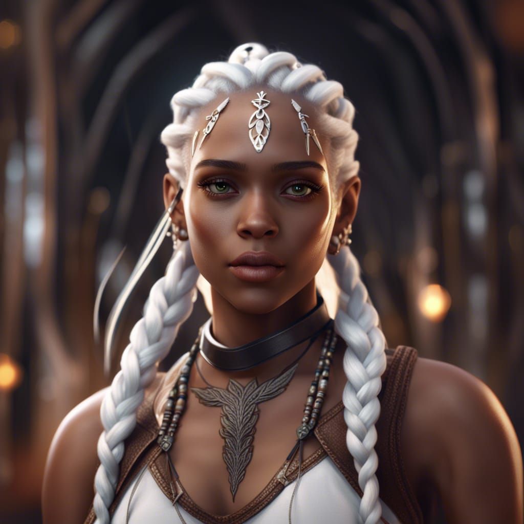 Fantasy Girl with White Braids, Digital Art