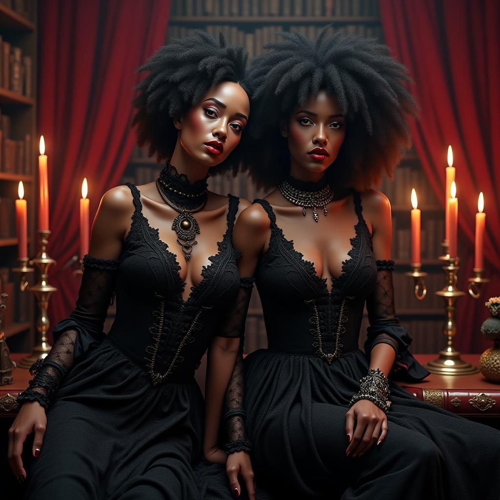 Afro Vampyr Sisters in Mystical Library