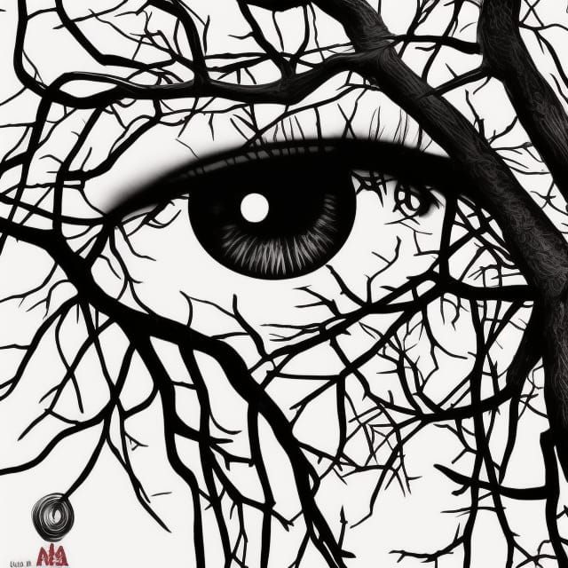 Eye-Shaped Branches: Hyperdetailed Black and White Artwork